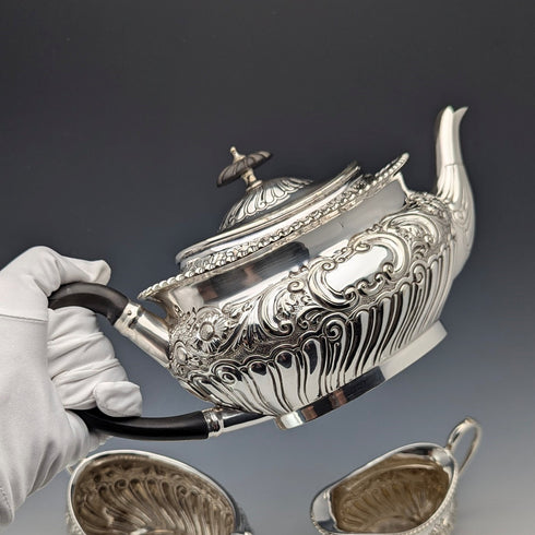 約 1890 年英國古董鍍銀茶具 3 件套 W&G Sissons